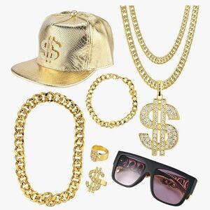 Gold Dollar Sign Jewelry Set for Men